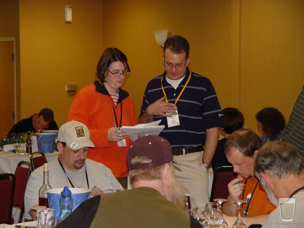 Curt Stock embroiled in controversy again at the HMMC 2008
Just tooling on Curt (that's him in the BEER IS MY LIFE hat) Stock, he's next to Trevor Schabben from Thunderhead Brewing in the orange shirt. Thunderhead took a Gold and Silver in the Braggot Category this year.
